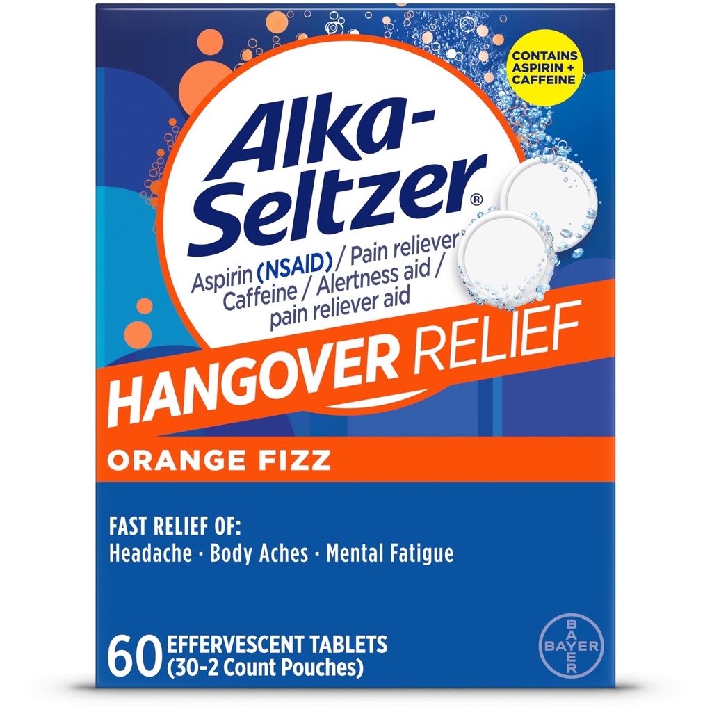 Alka-Seltzer Hangover Relief Tablets, Fast Relief Starts In About 15 Minutes for Headaches, Body Aches & Mental Fatigue, Bachelorette & Bachelor Party Packs 60 Count