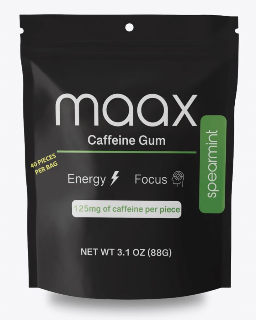 Maax Caffeine Energy Gum | 125mg of caffeine per piece | Spearmint | 40 pieces per bag