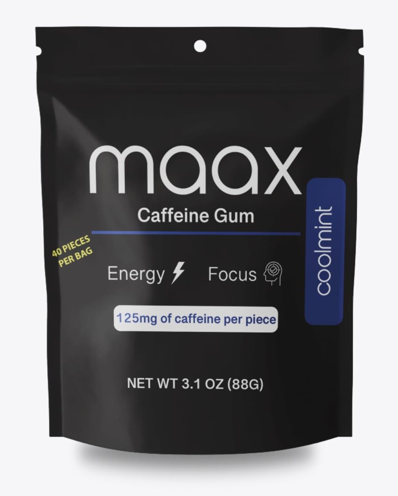 Maax Caffeine Energy Gum | 125mg of caffeine per piece | Coolmint | 40 pieces per bag