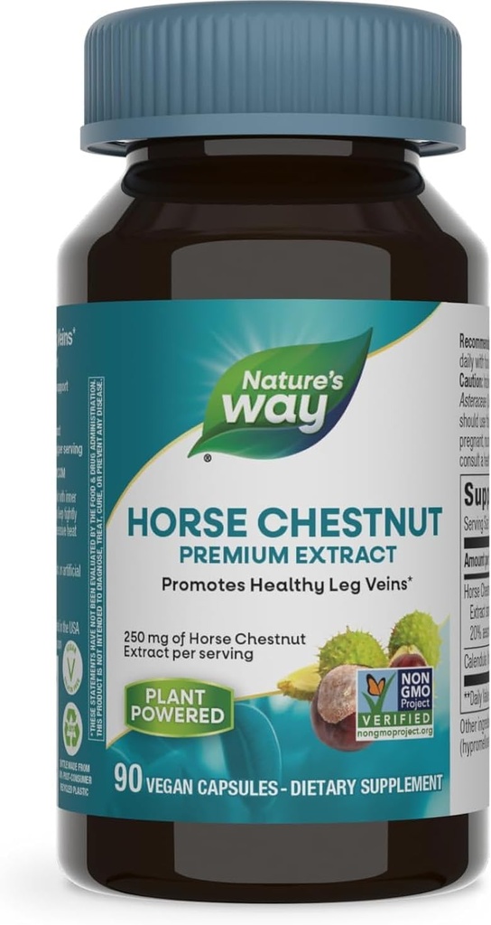 Nature's Way Horse Chestnut Extract, Premium Extract, Promotes Healthy Leg Veins*, 250 mg ανά Serving, Vegan, 90 Κάψουλες (Packaging May Vary)