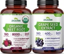 Zazzee Herbal B Pressure Support Bundle | 50:1 Grape Seed Extract Capsules Plus 20:1 Organic Beet Root Capsules | Non-GMO Vegan & ISO Lab Tested (180 Servings Each)
