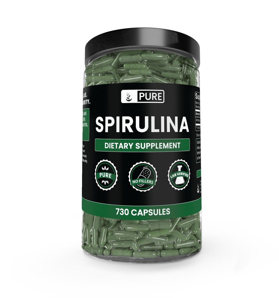 PURE ORIGINAL INGREDIENTS Spirulina (730 Capsules) No Magnesium Or Rice Fillers, Always Pure, Lab Verified