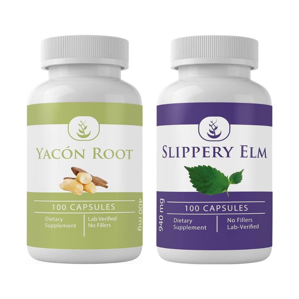PURE ORIGINAL INGREDIENTS Slippery Elm and Yacon Root Bundle, 100 Capsules Each, Always Pure, No Additives or Fillers