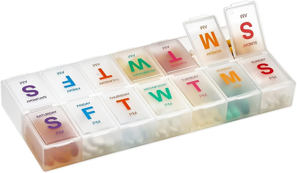 Extra Large Pill Organizer - Pill Box 7 Day Weekly Pill Organizer 2 φορές την ημέρα και AM PM Daily Pill Organizer Case for Medication Pills and Supplements with Braille and Bright XL Easy to Read Colors