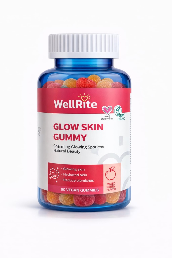 Glow Skin Gummy Vitamins, 60 Count, Apple Flavored, Vegan, Gelatin Free, Gluten Free, Nut Free, Glowing & Hydrated Skin, Μειωμένη έκζεμα, Μειωμένη ρυτίδες