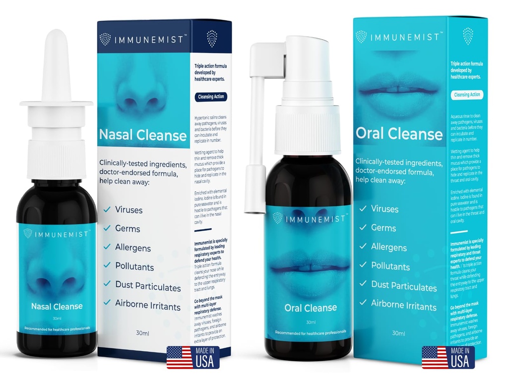 ImmuneMist™ Nasal and Oral Cleanse Bundle - Iodine Throat Spray and Nasal Iodine Spray - Up to 500 Doses - Made in The USA