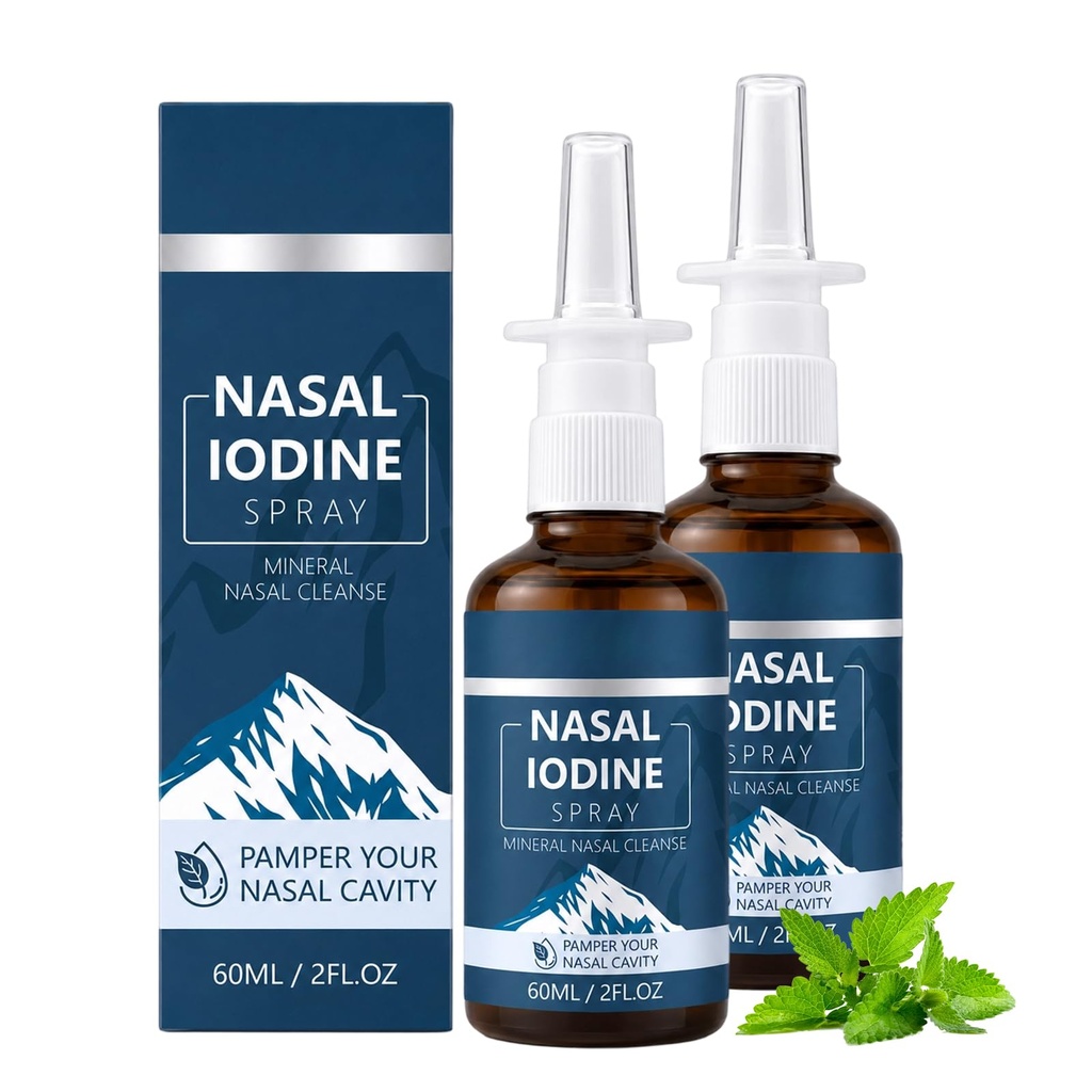 Timeno Iodine Nasal Spray with Fulvic Acid, Fine Mist Nasal Moisturizing Cleaner for Dry Nose, Daily & Travel Nose Care Spray, 60ml Each, 2 Pack