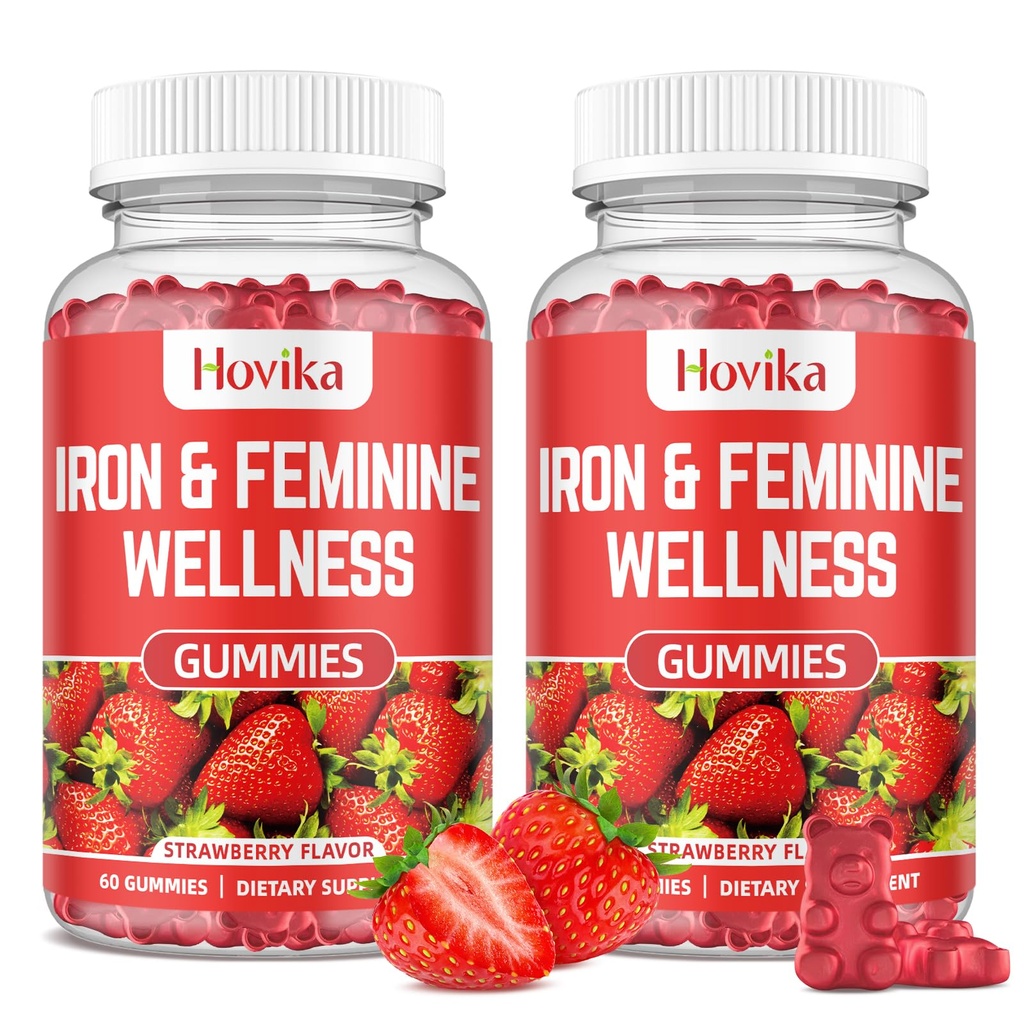 Iron for Women Gummies, 40mg Iron Supplement Anemia with multivitamin for Women, Zinc, Selenium, Iodine - for Iron Deficiency - Natural Hormonal Support for PMS, Strawberry Flavour, 2 Pack