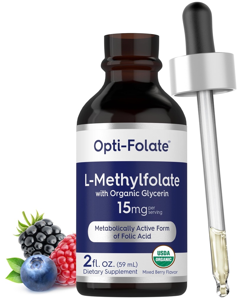 Carlyle L Methylfolate Drops 15mg | 2 Fl Oz | with Organic Glycerin | Mixed Berry Flavor | Vegetarian, Non-GMO, Gluten Free Supplement