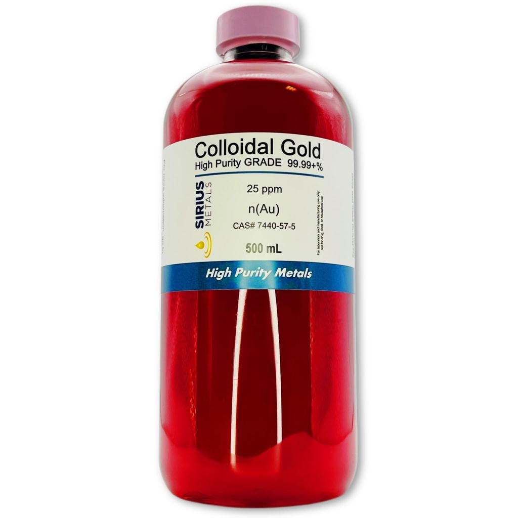 True Colloidal Gold – 25 ppm - 99.99+% Purity - 500 mL (16.9 Fl Oz) in Clear BPA-Free Plastic Bottle - Made in USA