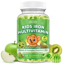 Iron Supplement Gummies for Kids, Kids Multivitamin with Iron Gummies - Zinc, Vitamin B Complex, A, C, D3, B12, Folate for Blood Builder & Energy Support, Vegan Sugar Free Green Apple & Kiwi 60ct