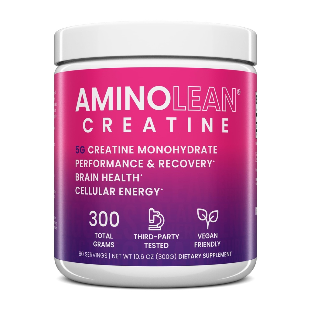 AminoLean Creatine for Women and Men, Pure Micronized Creatine Monohydrate Powder Supplement for Muscle Toning, Mood Support, Energy Boost, and Brain Health, 300g