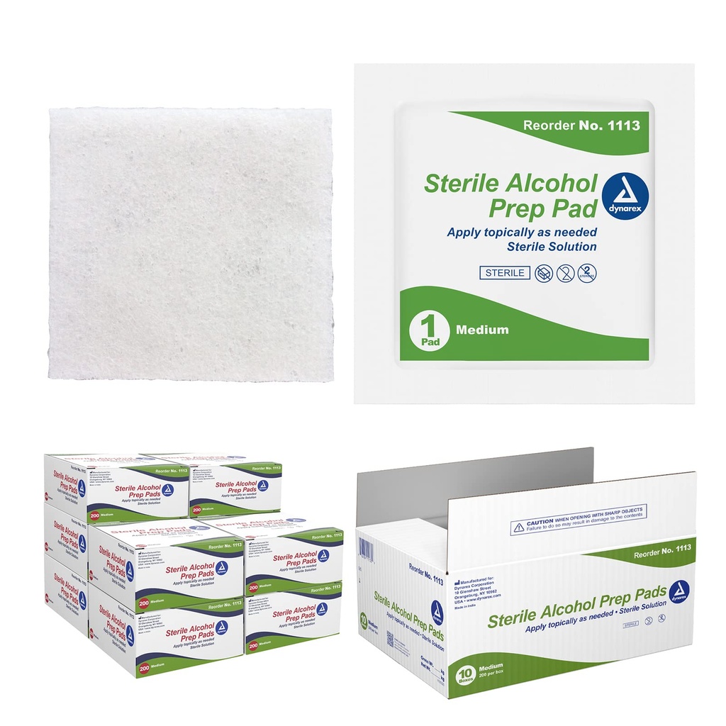 Dynarex 1113-CS Latex Free Sterile Alcohol Preparation Pad, 4.2 Pound (Pack of 2000)