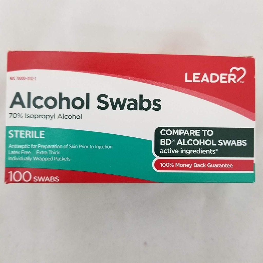 Leader Alcohol Swabs 70 Percent Isopropyl Sterile, 100 Ea, 100 Count