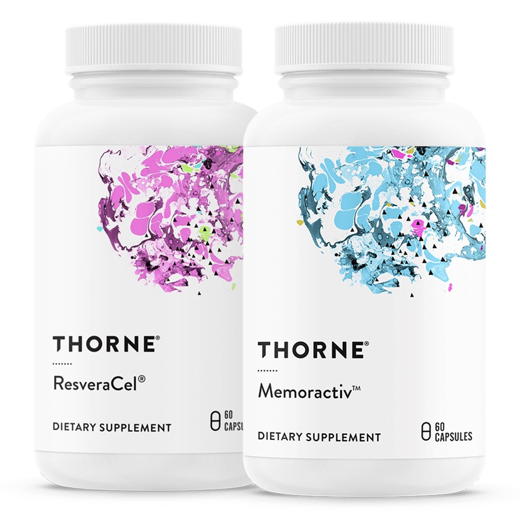 THORNE - ResveraCel (60 κάψουλες) & Memoractiv (60 κάψουλες) Bundle - Υποστηρίζει την υγεία του εγκεφάλου & την υγιή γήρανση - Γλουτένη, γαλακτοκομικά & χωρίς σόγια