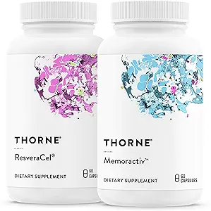 THORNE - ResveraCel (60 κάψουλες) & Memoractiv (60 κάψουλες) Bundle - Υποστηρίζει την υγεία του εγκεφάλου & την υγιή γήρανση - Γλουτένη, γαλακτοκομικά & χωρίς σόγια