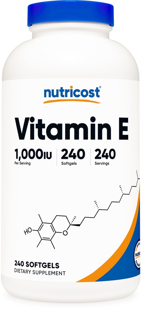 Nutricost Vitamin E 1,000 IU (450mg) 240 Softgels - GMO-Free, Gluten-Free