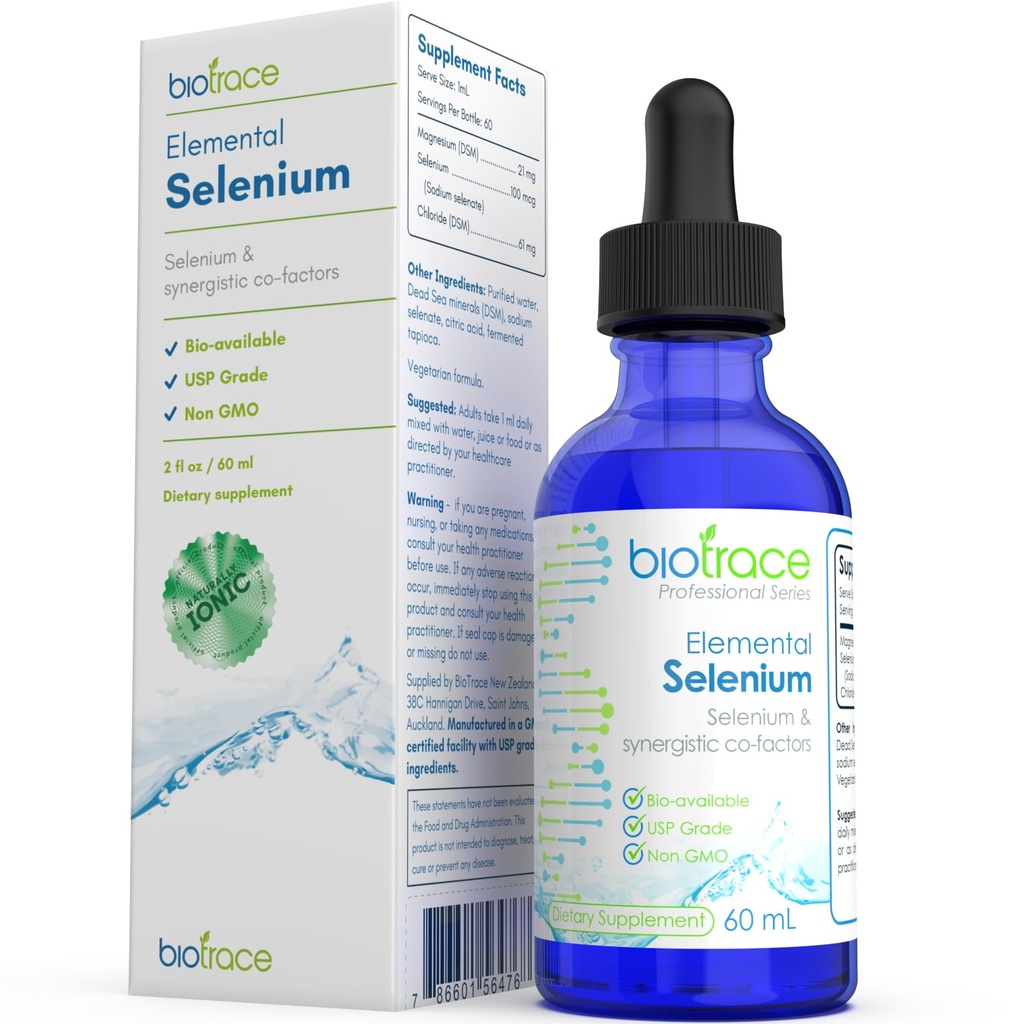 Biotrace Elemental Selenium 100mcg Liquid Drops 60ml | Magnesium Liquid Drops with Trace Minerals & Electrolytes | Pure & Natural Selenium, Bioavailable Magnesium Complex for Women & Men