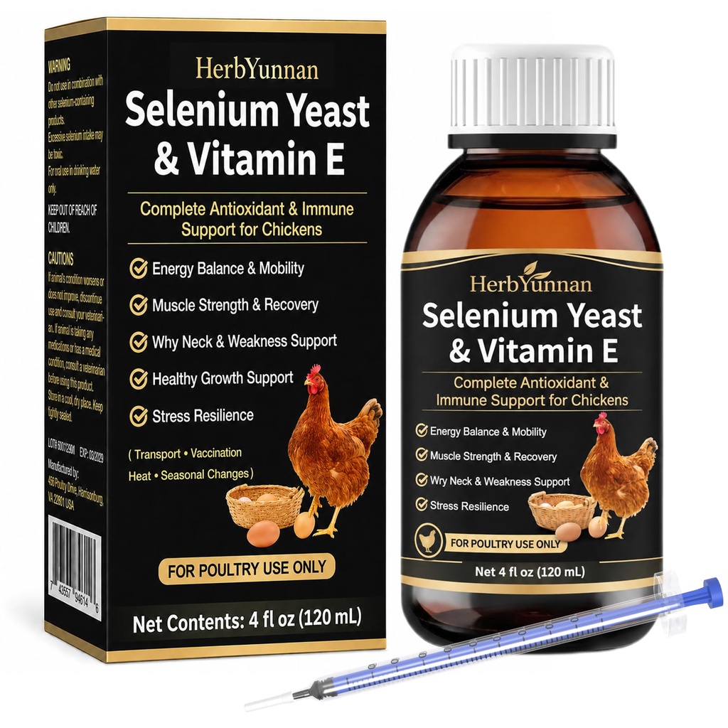 E+S Poultry Vitality Formula, Selenium& Vitamin E for Chickens& All Poultry, Natural Selenium Yeast Liquid for Mobility Support, Nutritional Supplement for Heat Stress Resilience & Muscle Strength