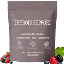 Thyroid Support Power Gummies for Women with Iodine, Selenium, Zinc, L-Tyrosine & Ashwagandha – Metabolism, Energy & Hormone Balance Support – Berry Flavor – 60 Count