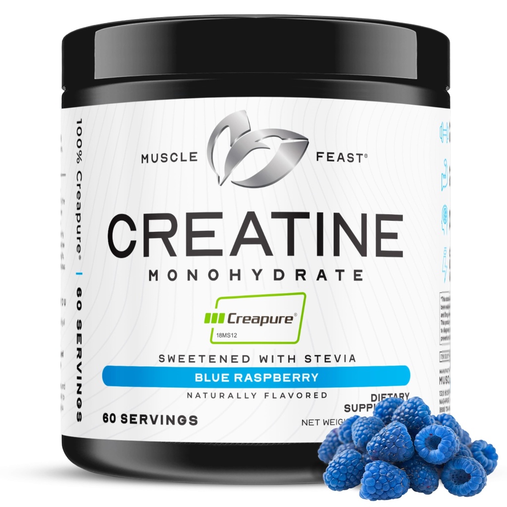 Μύες Creapure Creatine Monohydrate σκόνη, Vegan Keto Φιλική γλουτένη-ελεύθερο, συμπλήρωμα αποκατάστασης μυών και Εμπιστευμένη Creatine για την ανάπτυξη των μυών, αρωματισμένη κρεατίνη, φυσικό μπλε σμέουρο, 300g