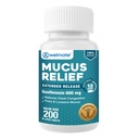 WELMATE Mucus Relief Guaifenesin 600mg Expectorant, 200 Ct - Chest Congestion Relief, Cough and Cold - Thins and Loosens Mucus - Immediate & Extended 12 Hour Support - Extended-Release Bi-Layer