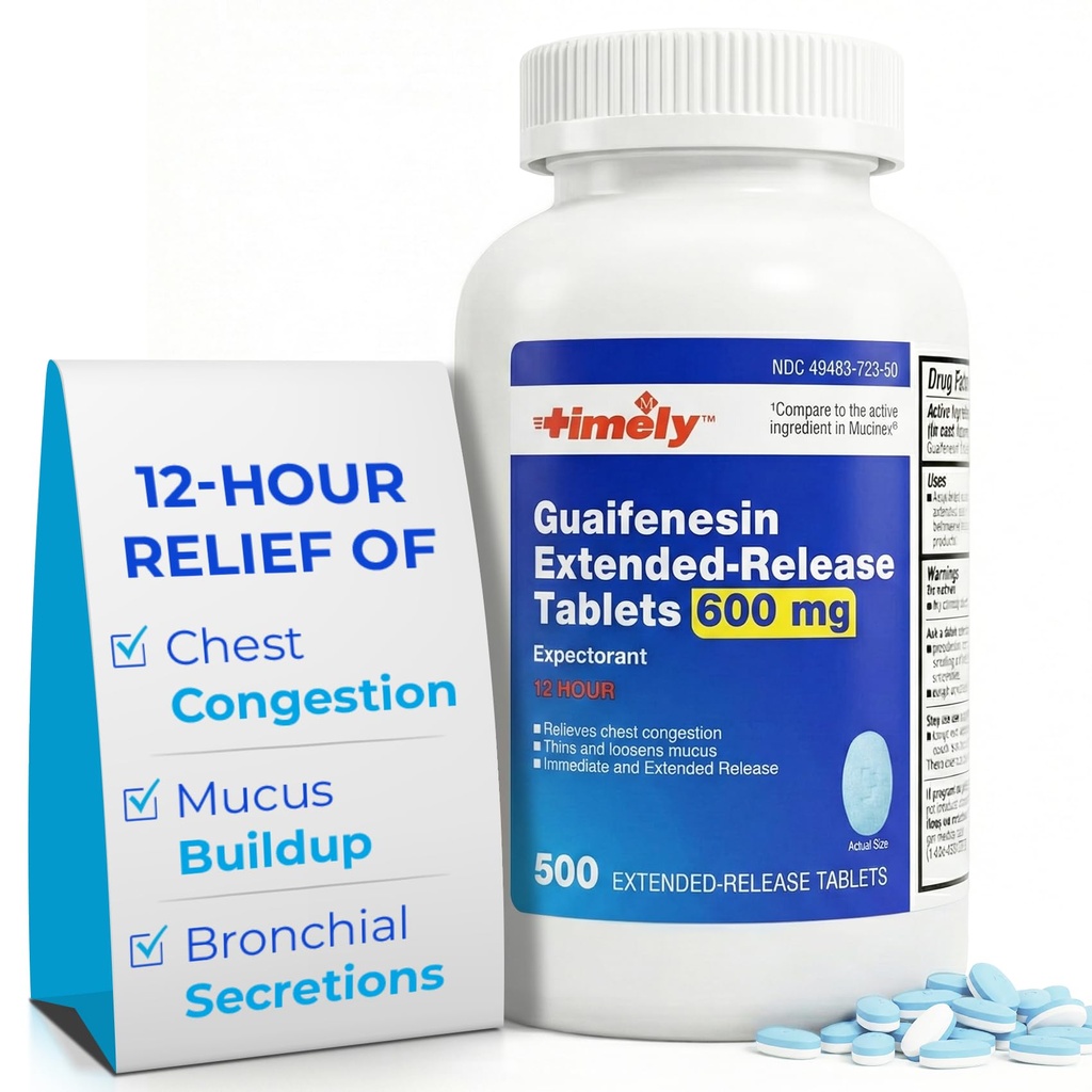 TIME-Cap Labs Guaifenesin 600mg Extended Release, Expectorant Mucus Relief & Chest Congestion Relief Tablets, 500 Count