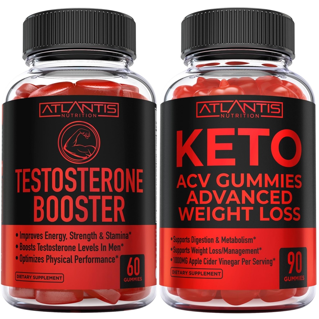 Atlantis Nutrition Testosterone Booster 2-Pack (120 Gummies) + Keto Apple Cider Vinegar 90 Gummies