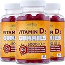 NEW AGE Vitamin D3 5000 IU 125mcg Gummies - Υποστήριξη για την Ανοσολογική Υποστήριξη, Ισχυρή Υγεία των Οστών - Μη ΓΤΟ, Χωρίς Γλουτένη, Χωρίς Γαλακτοκομικά, Χωρίς Ζελατίνη (180 Gummies (Pack of 3))