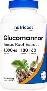 Nutricost Glucomannan 1.800mg ανά υπηρεσία, 180 κάψουλες - Φυσική πηγή ινών, μη ΓΤΟ, Χωρίς γλουτένη
