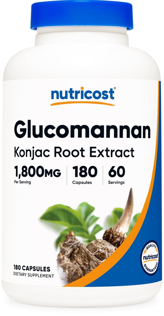 Nutricost Glucomannan 1.800mg ανά υπηρεσία, 180 κάψουλες - Φυσική πηγή ινών, μη ΓΤΟ, Χωρίς γλουτένη