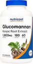 Nutricost Glucomannan 1.800mg ανά υπηρεσία, 180 κάψουλες - Φυσική πηγή ινών, μη ΓΤΟ, Χωρίς γλουτένη