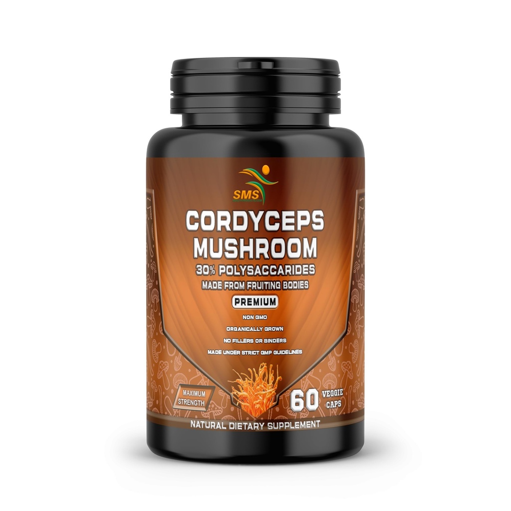 Cordyceps Mushroom Extract Capsules, No Fillers, 30% Polysaccharides, Energy & Immune Support Formula, Vegan, Non GMO, 60 Capsules