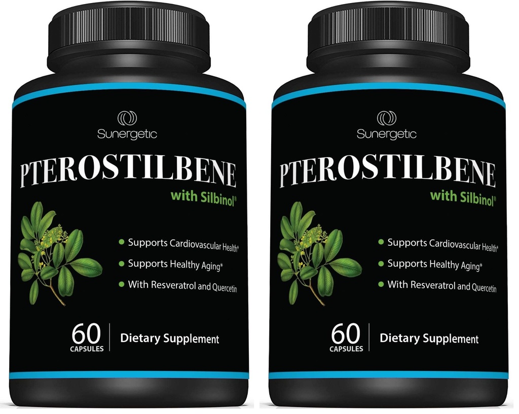 Premium Pterostilbene Supplement – Pterostilbene with Resveratrol & Quercetin – Supports Healthy Aging – Natural Source Pterostilbene 100mg per Serving – 60 Capsules (Pack of 2)