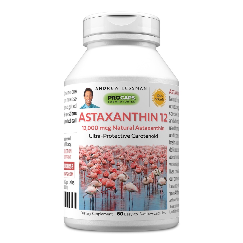 ANDREW LESSMAN Astaxanthin 12mg - 60 Softgels - 12000 mcg Natural Astaxanthin, Powerful Anti-Oxidant Carotenoid. Protection for Eyes, Heart, Skin and More. No Additives. Easy to Swallow Softgels