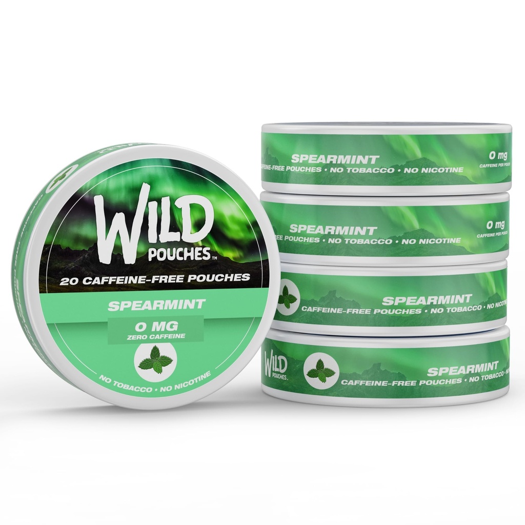 Wild 5 Pack 0mg Nicotine Free Pouches No Caffeine Spearmint - 20 x Caffeine Free Pouches
