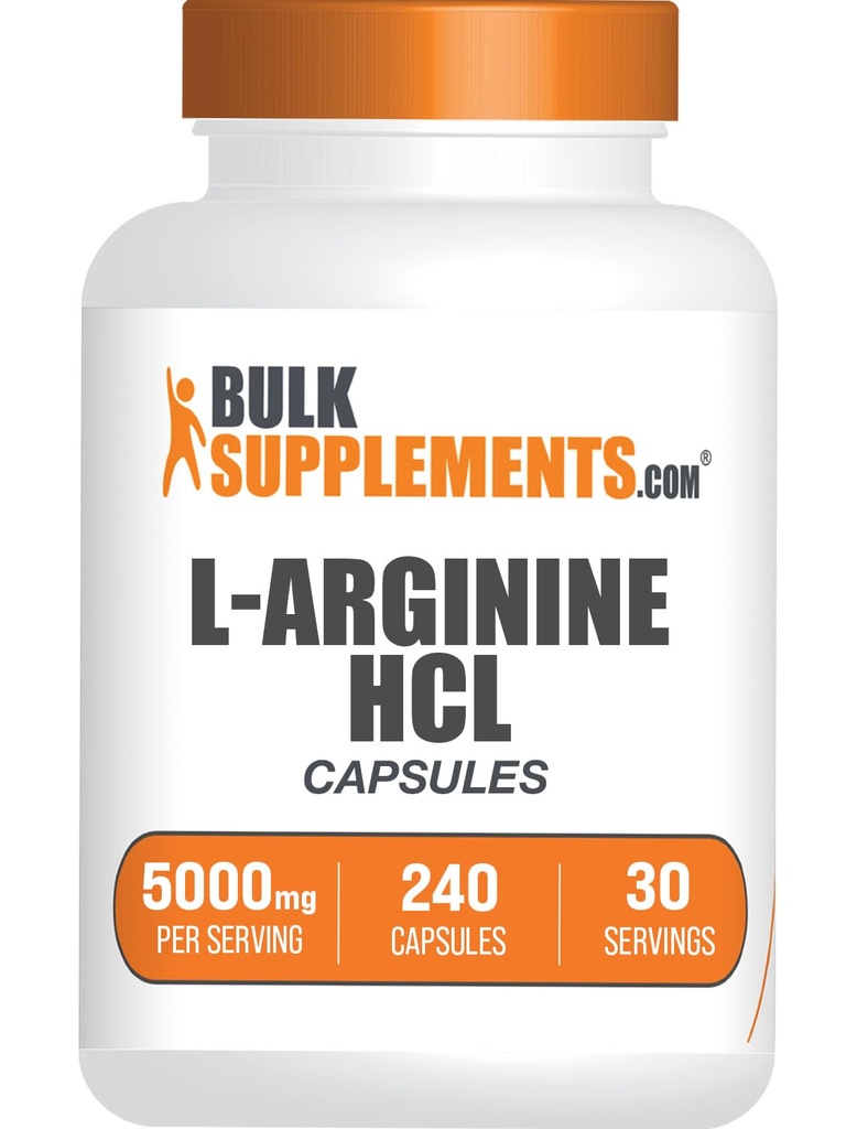BulkSupplements.com L-Arginine HCl Κάψουλες - Συμπλήρωμα οξειδίου του αζώτου, Arginine συμπλήρωμα - Χωρίς γλουτένη, 8 κάψουλες ανά υπηρεσία (5000mg), 240 Count (Pack of 1)