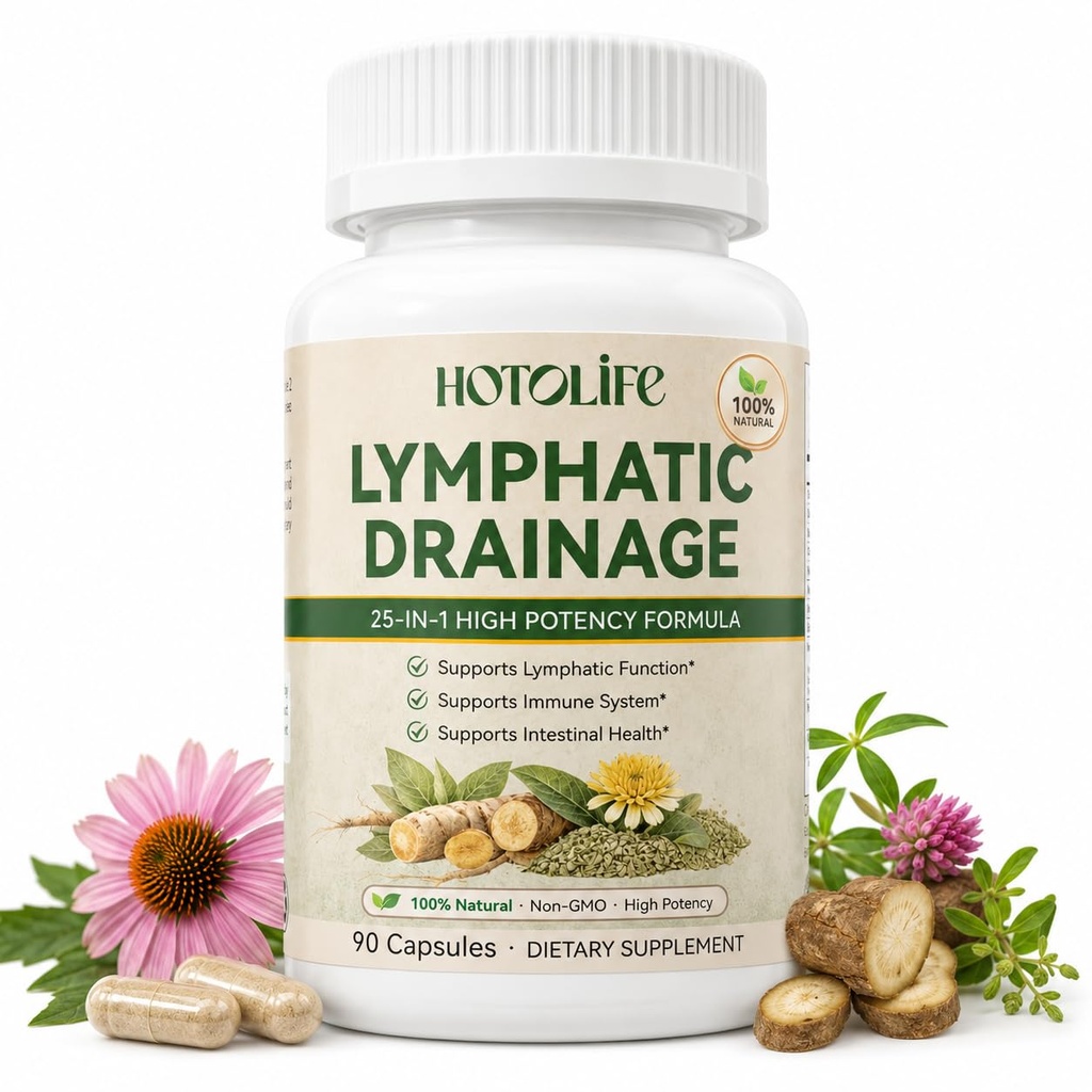 Lymphatic Drainage Supplements Capsules, Lymphatic Drainage Supplement for Women & Men, Lymph System Support with Cleavers, Dandelion, Burdock, Enzymes & Prebiotics, 90 Ct