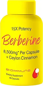 Berberine Supplement 15X Potency, Ceylon Cinnamon for Enhanced Absorption & Synergistic Effects. 8,500mg Per Capsule