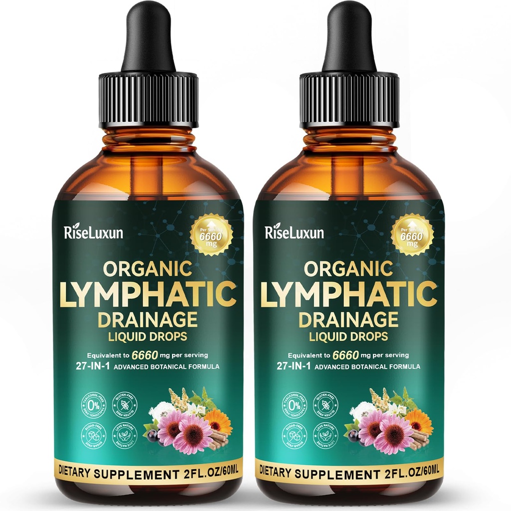 27-in-1 Liposomal Lymphatic Drainage Supplements Liquid drops, Lungs Detox & Lymph System Support with Echinacea, Chlorophyll, Dandelion, Burdock, Mullein for Immune Support, Cleanse & Detox, 2 Pack