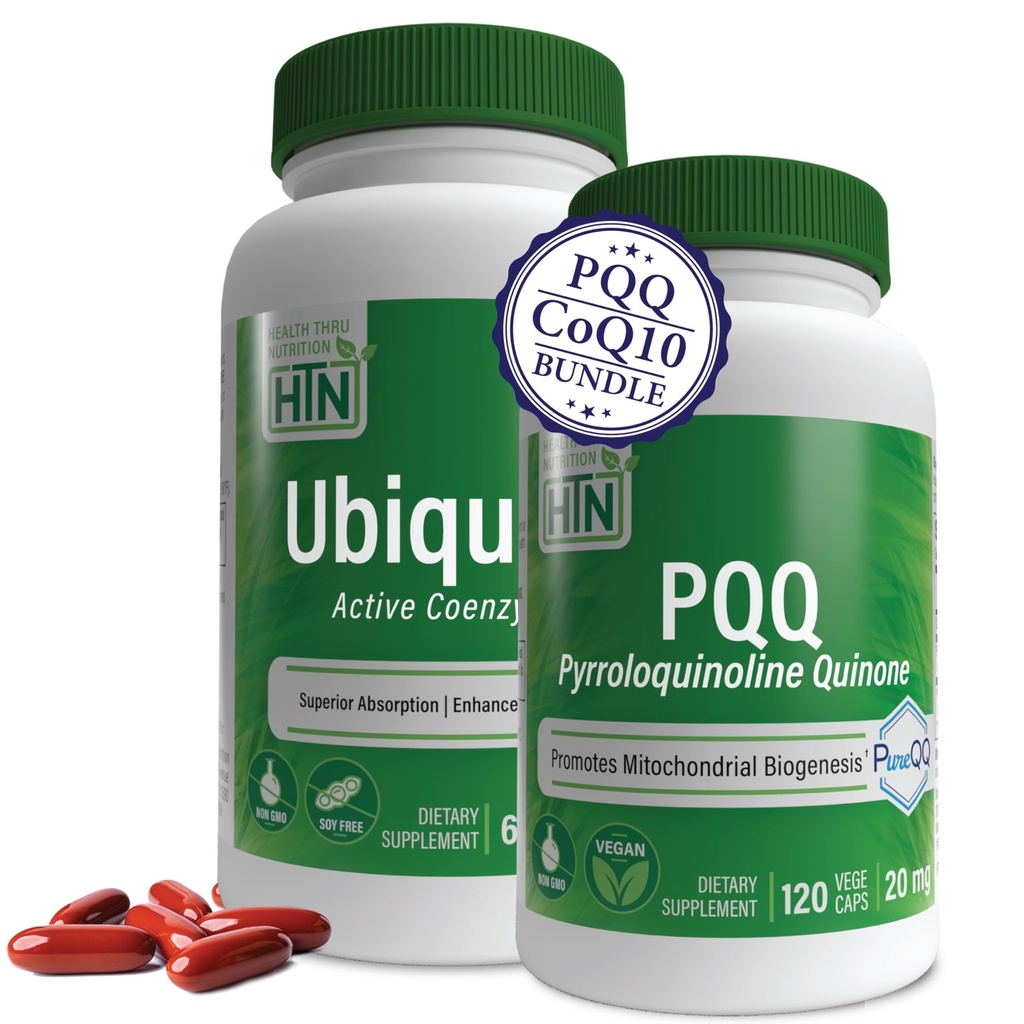Health Thru Nutrition HTN Ubiquinol + PQQ Bundle: 20mg Pyrroloquinoline Quinone & 100mg Kaneka Ubiquinol (120 Servings Each)
