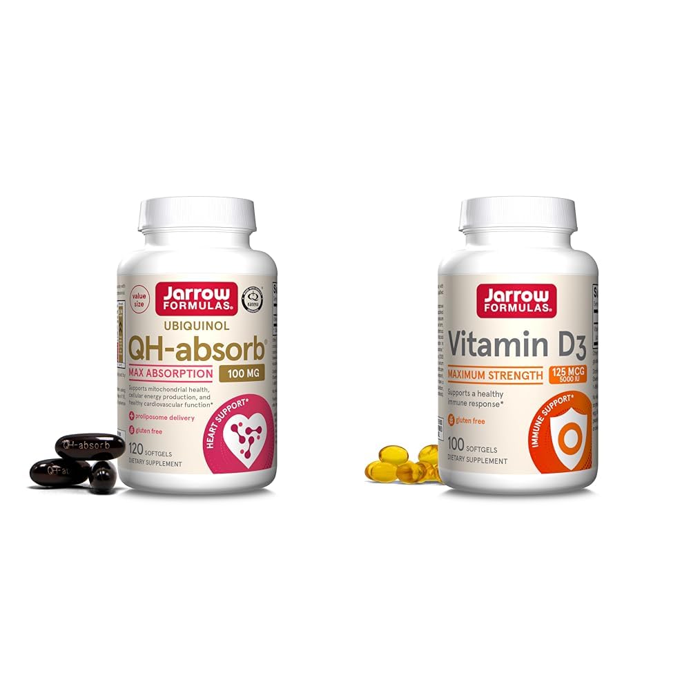 Jarrow Formulas Ubiquinol 100mg 120 Softgels & Vitamin D3 125mcg 100 Softgels Cardiovascular and Immune Support