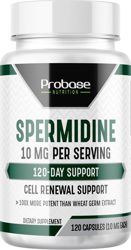 Probase Nutrition Spermidine (10mg 99% Spermidine 3HCL - Third Party Tested) 120 Κάψουλες - 100x More Poent Than Wheat Germ Extract, Telomere Health and Aging 120-Day Supply - Όσο αποτελεσματική είναι η NMN