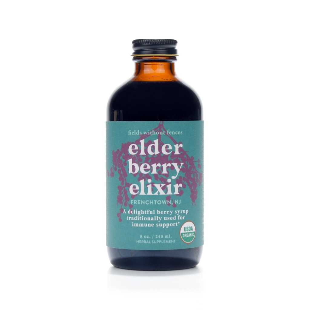 Fields Without Fences Elderberry Elixir – Immune Support for Adults & Kids – Certified Organic, Farm-Fresh Elderberry Syrup – Made in the USA (8 oz)
