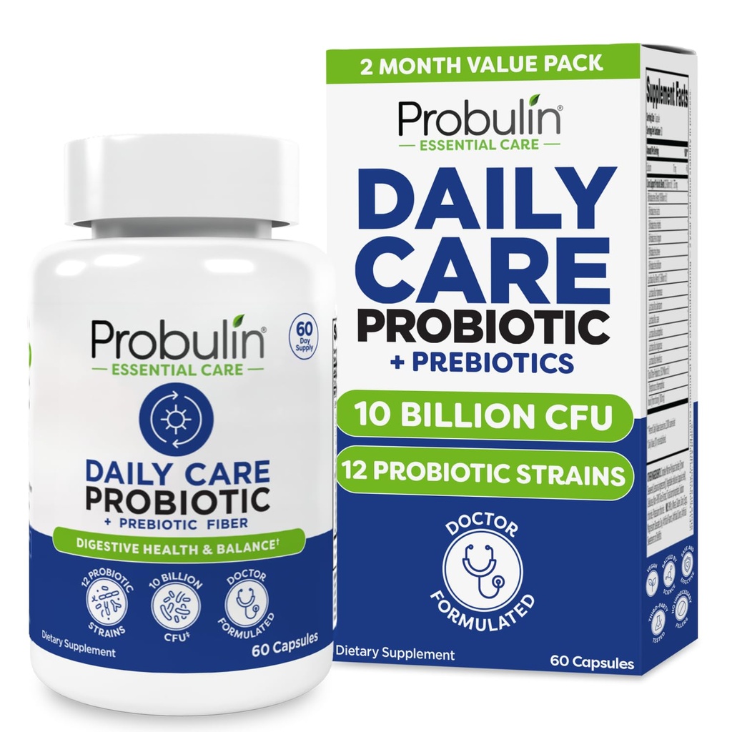 Probulin Daily Care Probiotic Supplement, Digestive, Gut, and Immune Health Support Capsules for Men and Women, 10 Billion CFU, Vegan, 60 Count Bottle