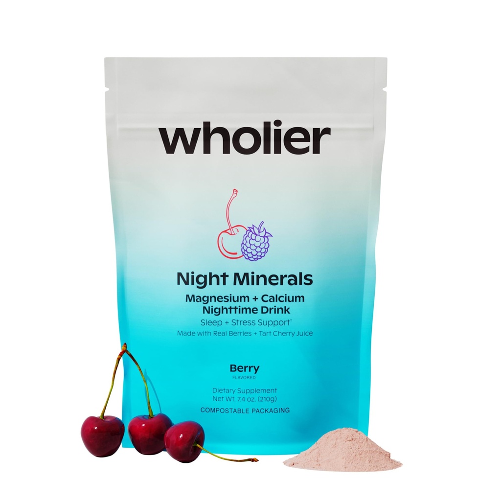 wholier Magnesium Glycinate, Tart Cherry Juice, Chelated Calcium. Calming Nighttime Drink. Natural Support for Sleep, Stress + Relaxation. Night Minerals. (About 25 Servings)
