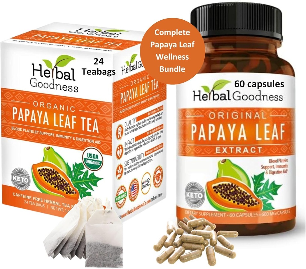 Papaya Leaf Extract Capsule και Papaya Leaf Tea Bundle - Υποστηρίξτε πλήρως την Ανοσολογική Υγεία και την Πειθαρχική Ευεξία