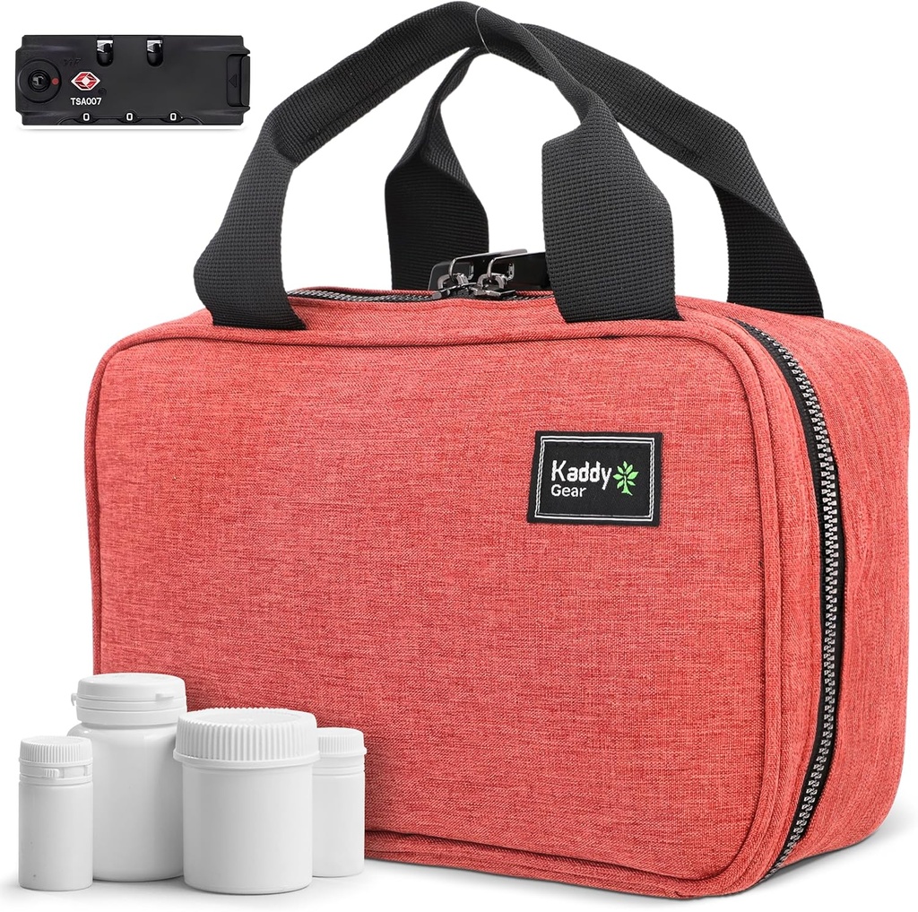 Kaddy Secure Pill Organizer Box, Αποθήκευση για μπουκάλια της ιατρικής ή συμπληρώματα? Καλλωπισμού; Ταξίδι ή σπίτι, TSA Εγκεκριμένα Κλείδωμα (κόκκινο)