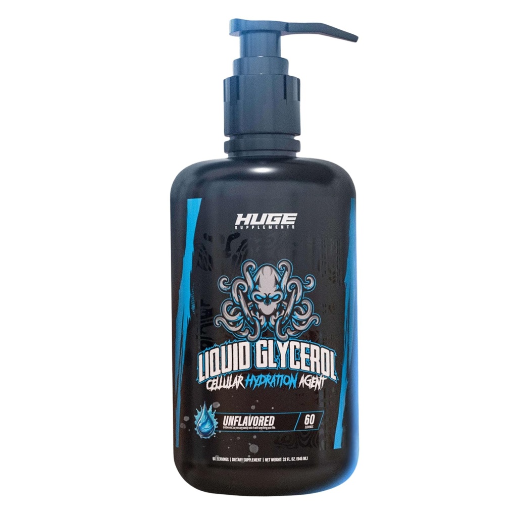 Huge Supplements Liquid Glycerol Supplement, Enhances Muscle Pumps, Increases Muscle Fullness, Boosts Endurance, Cellular Hydration Agent, Clean & Convenient Pump Top, Unflavored (60 Servings)