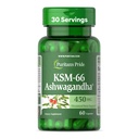 Puritan's Pride KSM-66 Ashwagandha® 450mg, Πολύ συμπυκνωμένο συμπλήρωμα διατροφής για ανακούφιση από το στρες, ενίσχυση της διάθεσης και υποστήριξη μνήμης, 1 μήνα προσφοράς, 60 κάψουλες